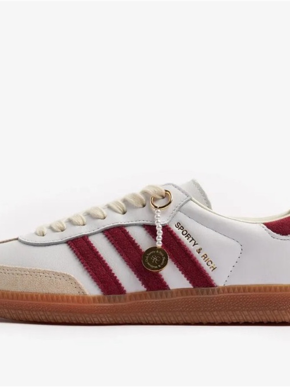 Sporty & Rich White Sneakers with Burgundy Stripes and Gum Sole